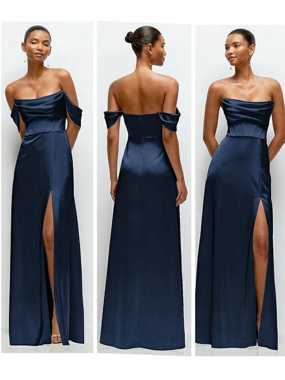 After Six A-Line Satin Maxi Dress Midnight Navy Size 2 Off Shoulder Strapless